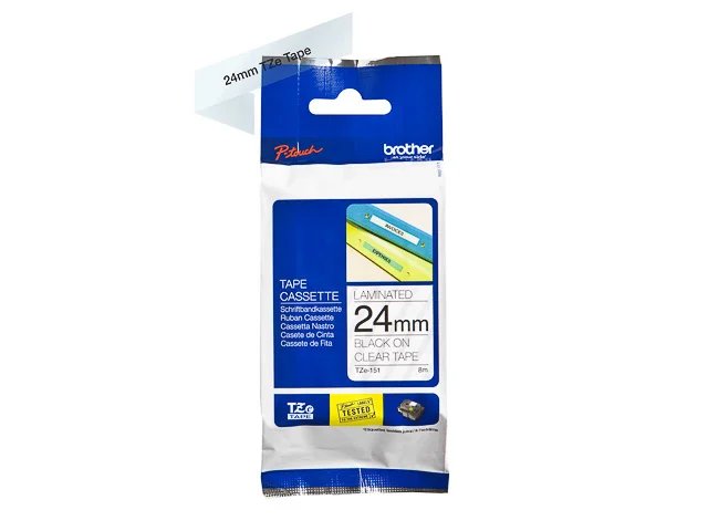 TZE151 BROTHER PTOUCH 24mm - noir sur Transparent