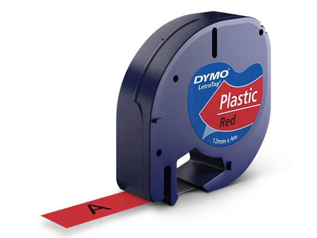 S0721680 DYMO - Longueur : 4 mètres - Ruban noir sur fond rouge 12mm 