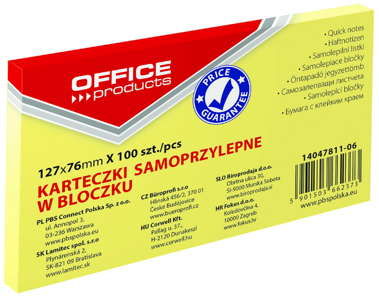 MEMO STICKERS - BLOC 100 feuilles NOTES REPOSITIONNABLES 75X125 JAUNE "STYLE POST-IT"