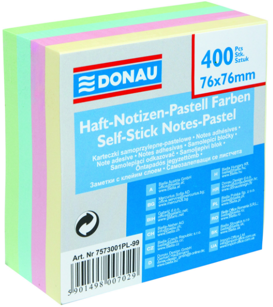 NOTES REPOSITIONNABLES BLOC CUBE 400 feuilles 76X76 ASS PASTEL "STYLE POST-IT"